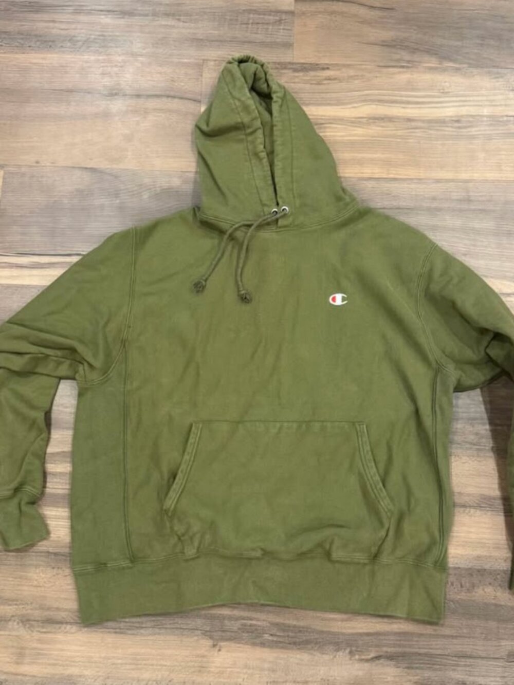 Champion reverse weave green hooded sweatshirt, size XL